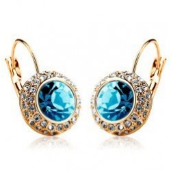 Yellow Gold plated blue crystals earrings set 